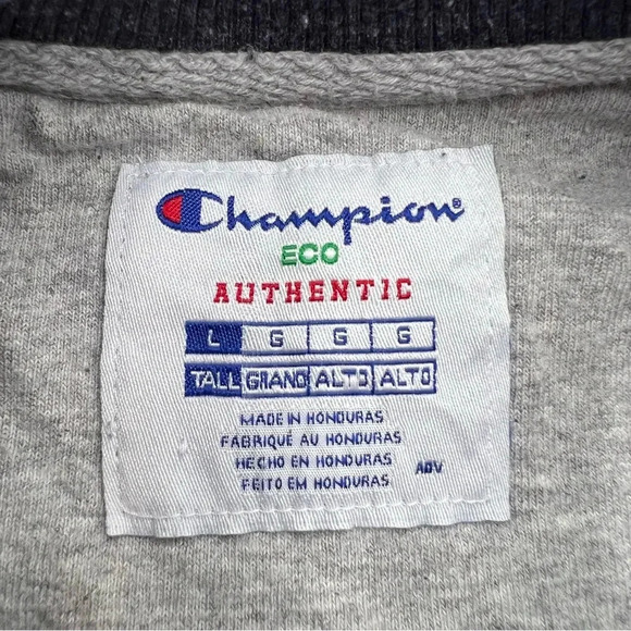 Champion Eco‎ Authentic Crewneck Sweatshirt Men’s L TALL Blue Pullover ** Flaw - Picture 3 of 5